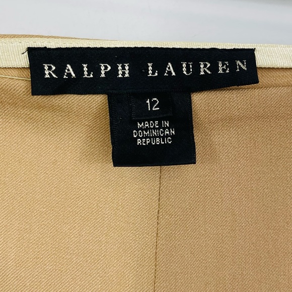 RALPH LAUREN Black Label High Rise Crop Beige Camel Wool Dress Pants Trousers 12 - Picture 4 of 15